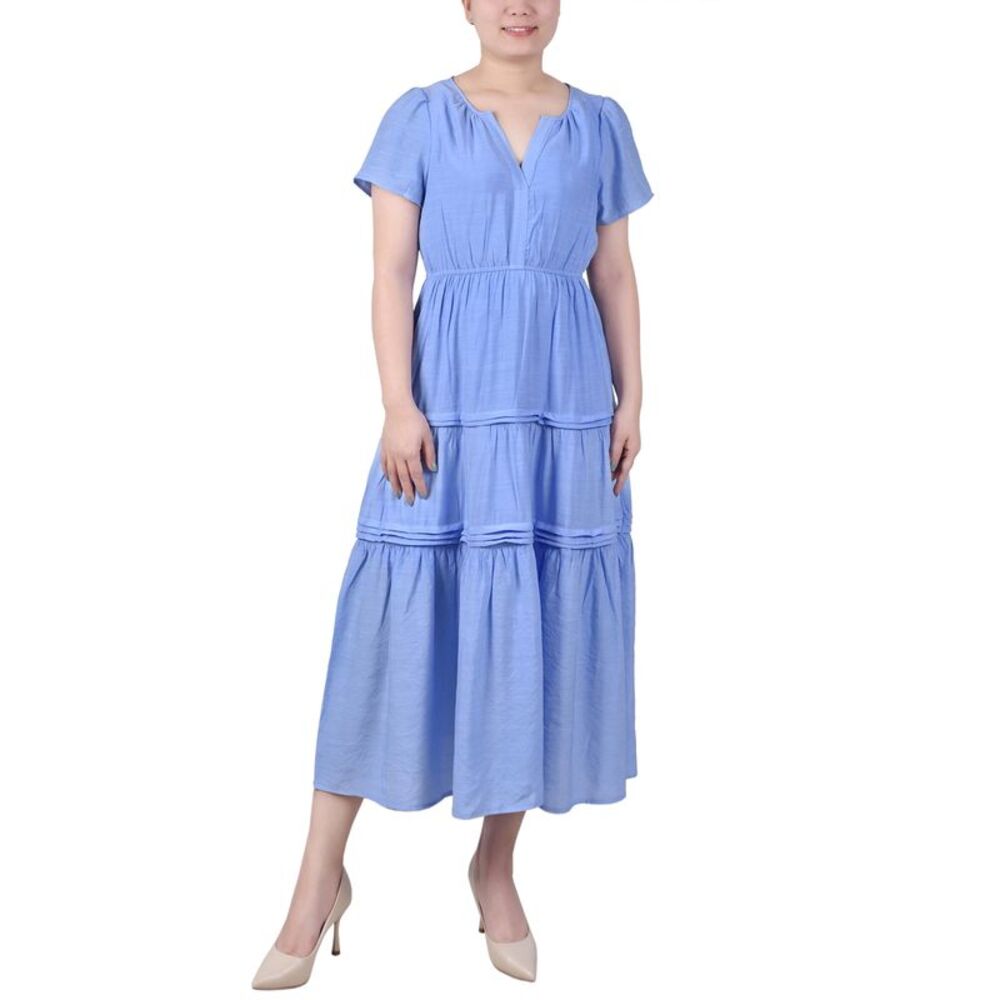 NY Collection Petite Short Sleeve Tiered Midi Dress